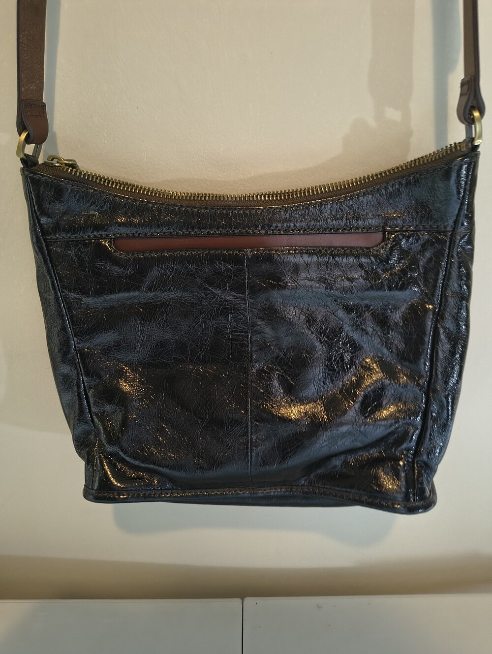 HOBO Black Leather Shoulder Crossbody with Brown Strap Detail